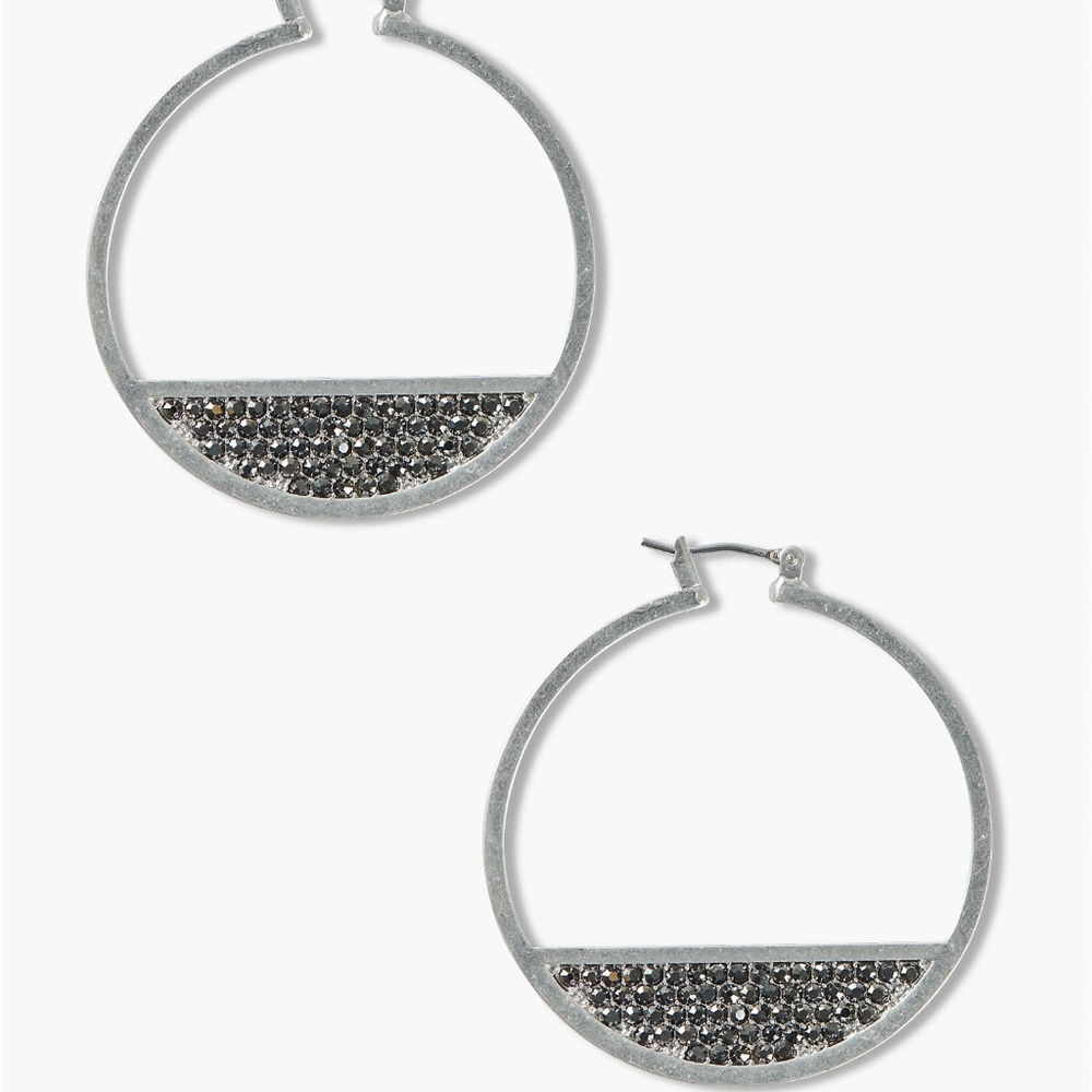 NWT Lucky Brand Silver Pave Hoops - Picture 3 of 5